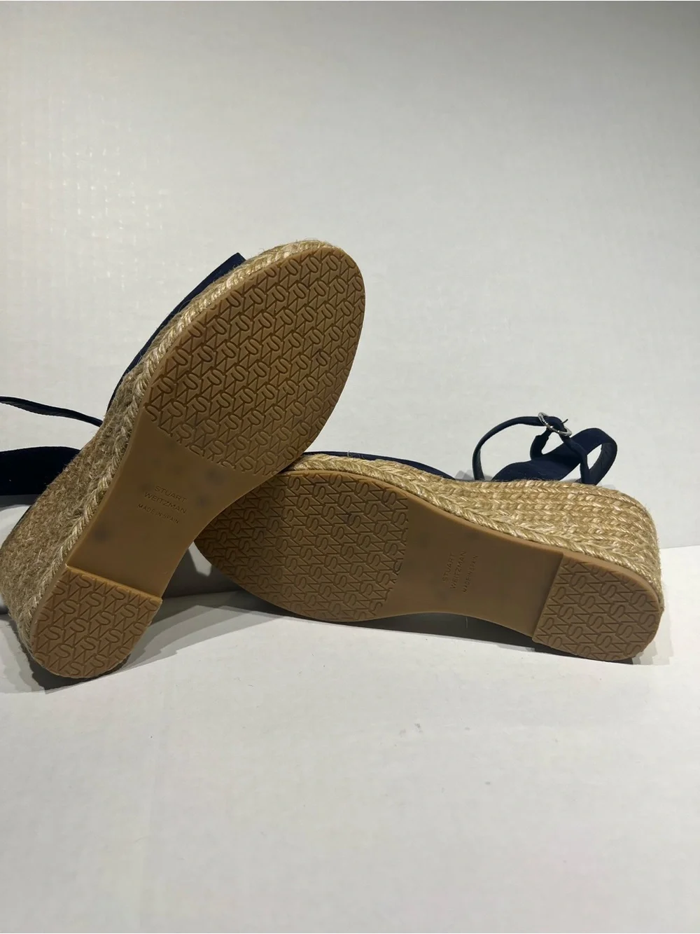 Stuart Weitzman Navy Suede Espadrille Wedge Sandals with Ankle Strap Sz 7 - Picture 5 of 6
